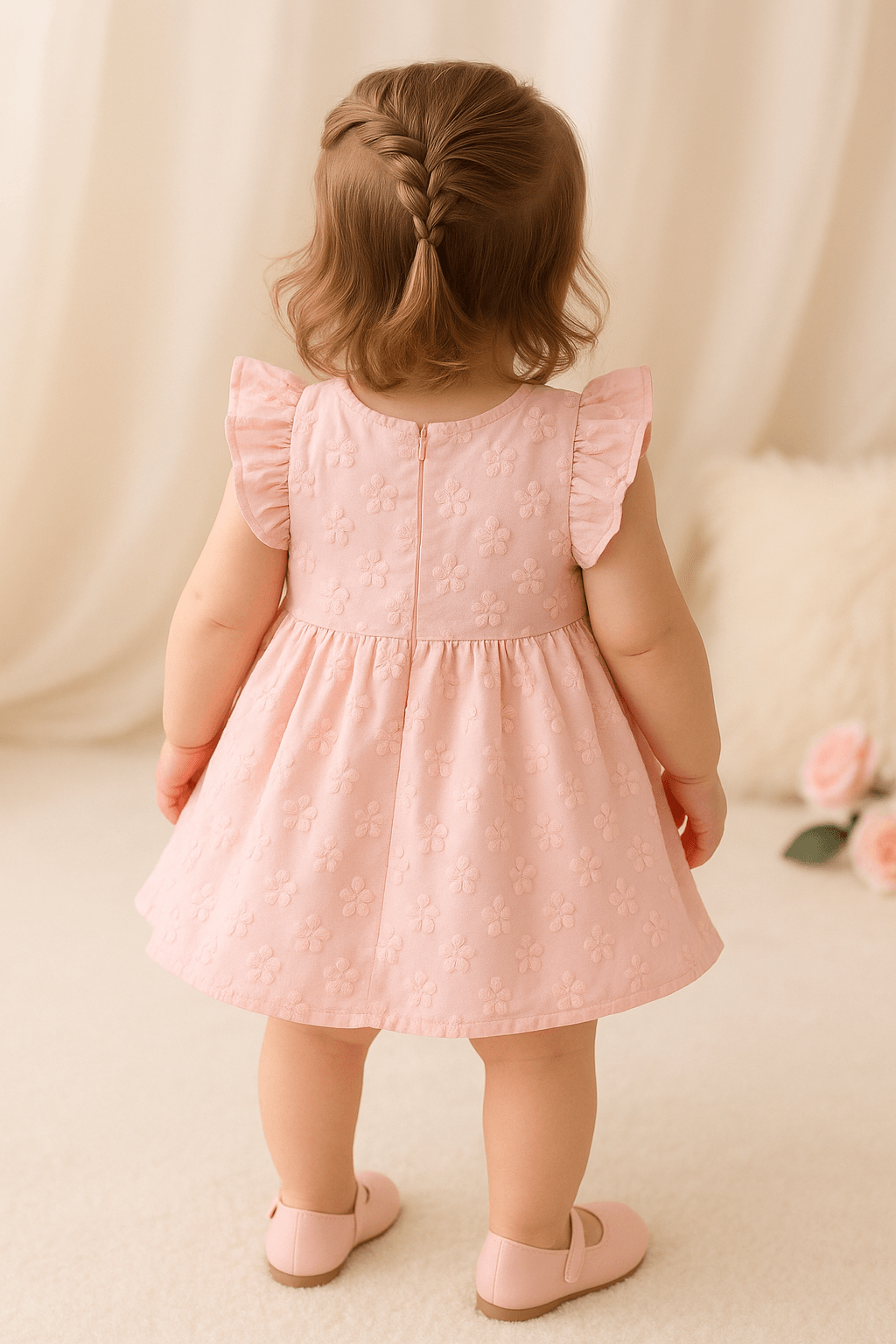 Pink Ruffle Bow Dress – 3D Floral Baby Girl Dress | Infant & Toddler Party Outfit