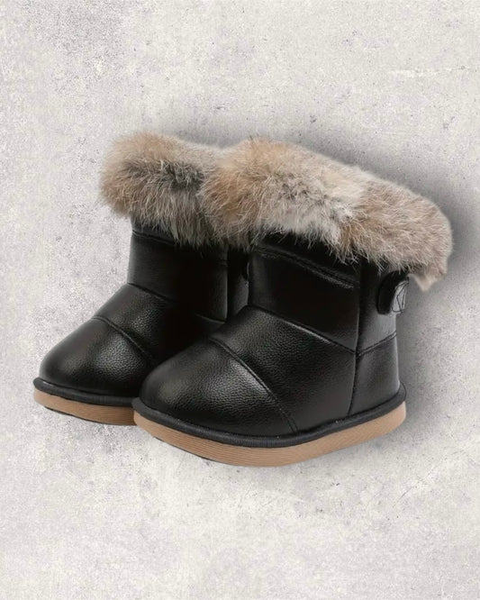 Black Faux Fur Winter Boots – Luxury Kids Snow Boots (US 10.5 Little Kid)