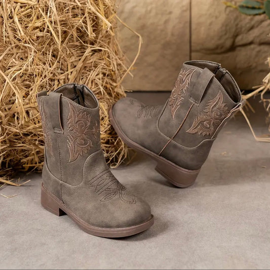 🤠 Kids’ Western Cowboy Boots with Embroidery – US Size 10