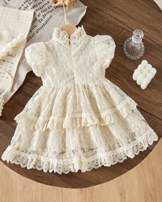 Ivory Vintage Lace Baby Dress – Sizes 9-12 months & 12–18 Months | Floral Embroidered Ruffle Dress for Girls