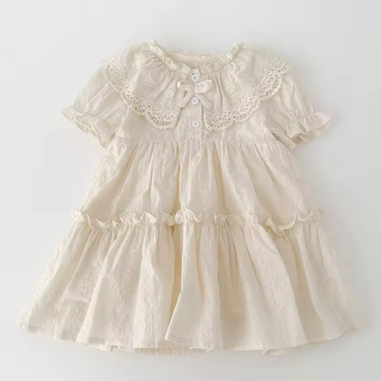 Ivory Lace Baby Dress – Size 2T | Vintage Ruffle Dress with Embroidered Detail & Peter Pan Collar