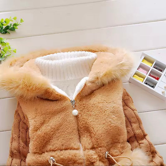 Caramel Faux Fur Hooded Coat | Knit Sleeve Toddler Jacket | Soft Warm Winter Outfit | Elegant Baby Girl Coat | Ella🫶’s World