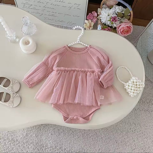 Pink Tutu Baby Romper 9 -12 Months Soft Ribbed Tulle Baby Girl Outfit Photo Shoot Dress Newborn Baby Clothes Cute Baby Girl Gift High Quality