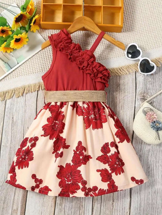 Crimson Bloom One-Shoulder Baby Girl Dress