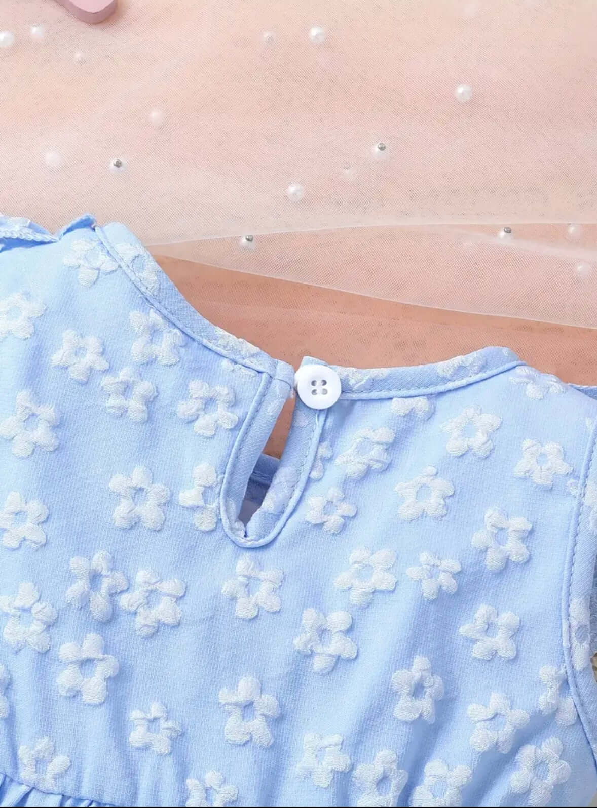 Baby Blue Ruffle Bow Dress – 3D Floral Embroidery | Infant & Toddler Special Occasion Outfit