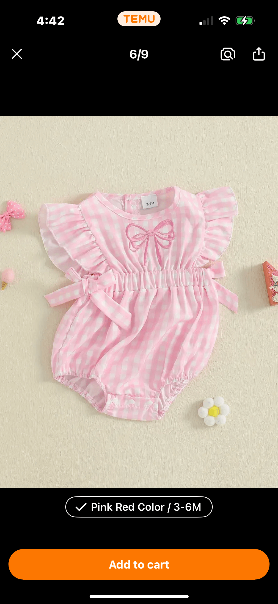 Pink Gingham Baby Girl Romper with Ruffle Sleeves & Bow