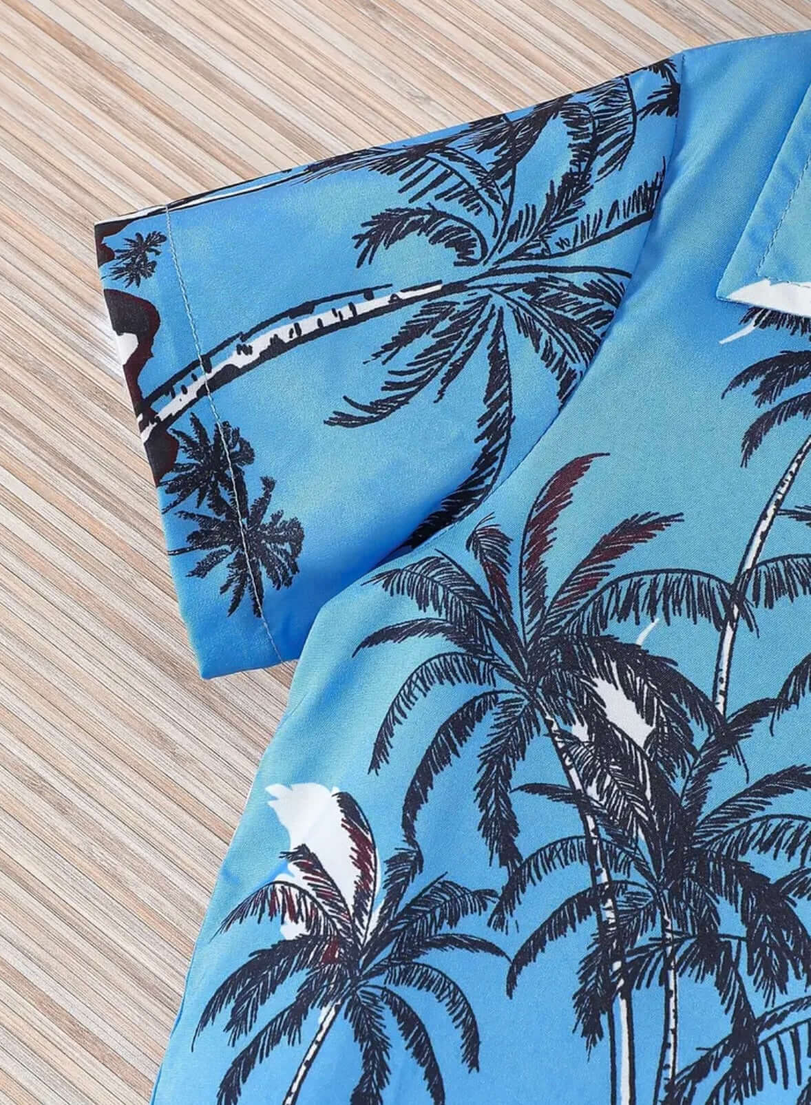 Blue Tropical Palm + Feather Button-Up Shirt – Island Vibes for Kids