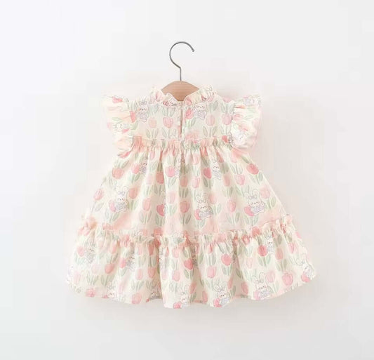 Pastel Tulip Bunny Dress for Toddlers – Ruffle & Bow Detail