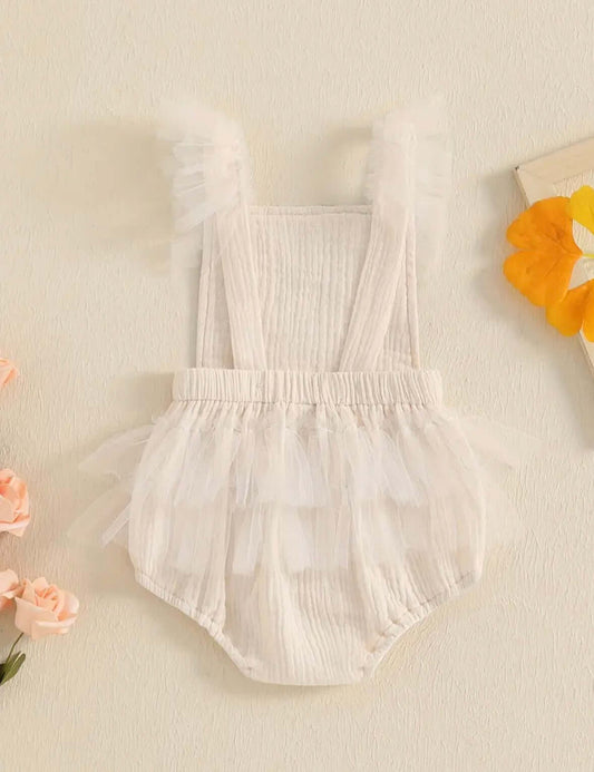 Floral Embroidered Tulle Baby Romper – Soft Cre