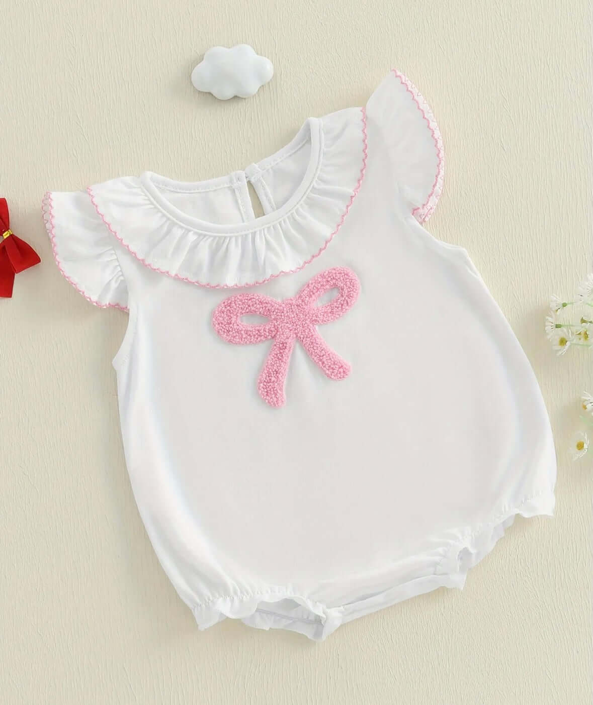 Pink Bow Baby Bubble Romper – Angel Flutter Edition
