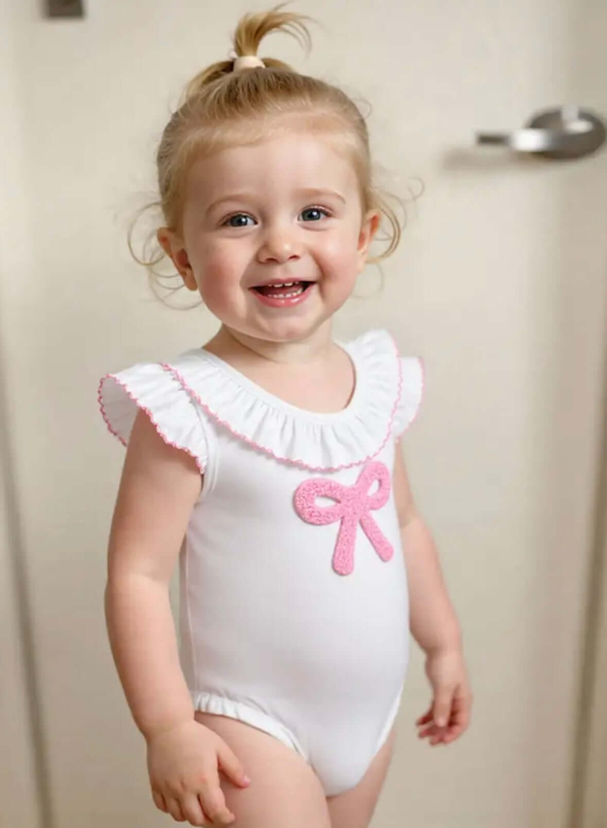 Pink Bow Baby Bubble Romper – Angel Flutter Edition
