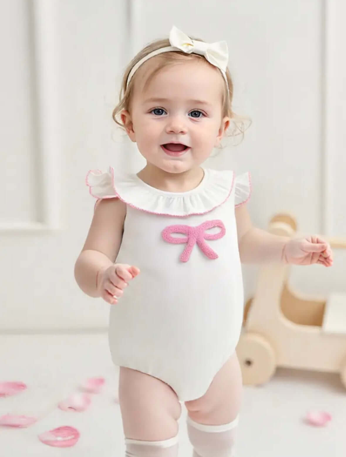 Pink Bow Baby Bubble Romper – Angel Flutter Edition