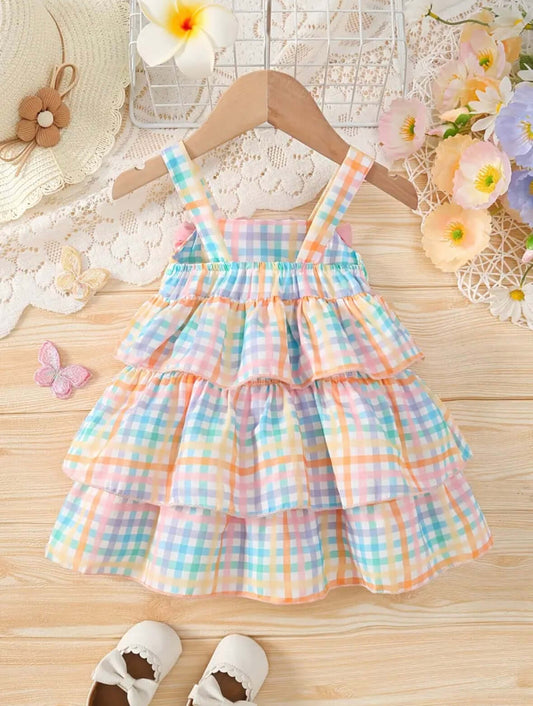 Pastel Rainbow Gingham Ruffle Dress – Baby Girl