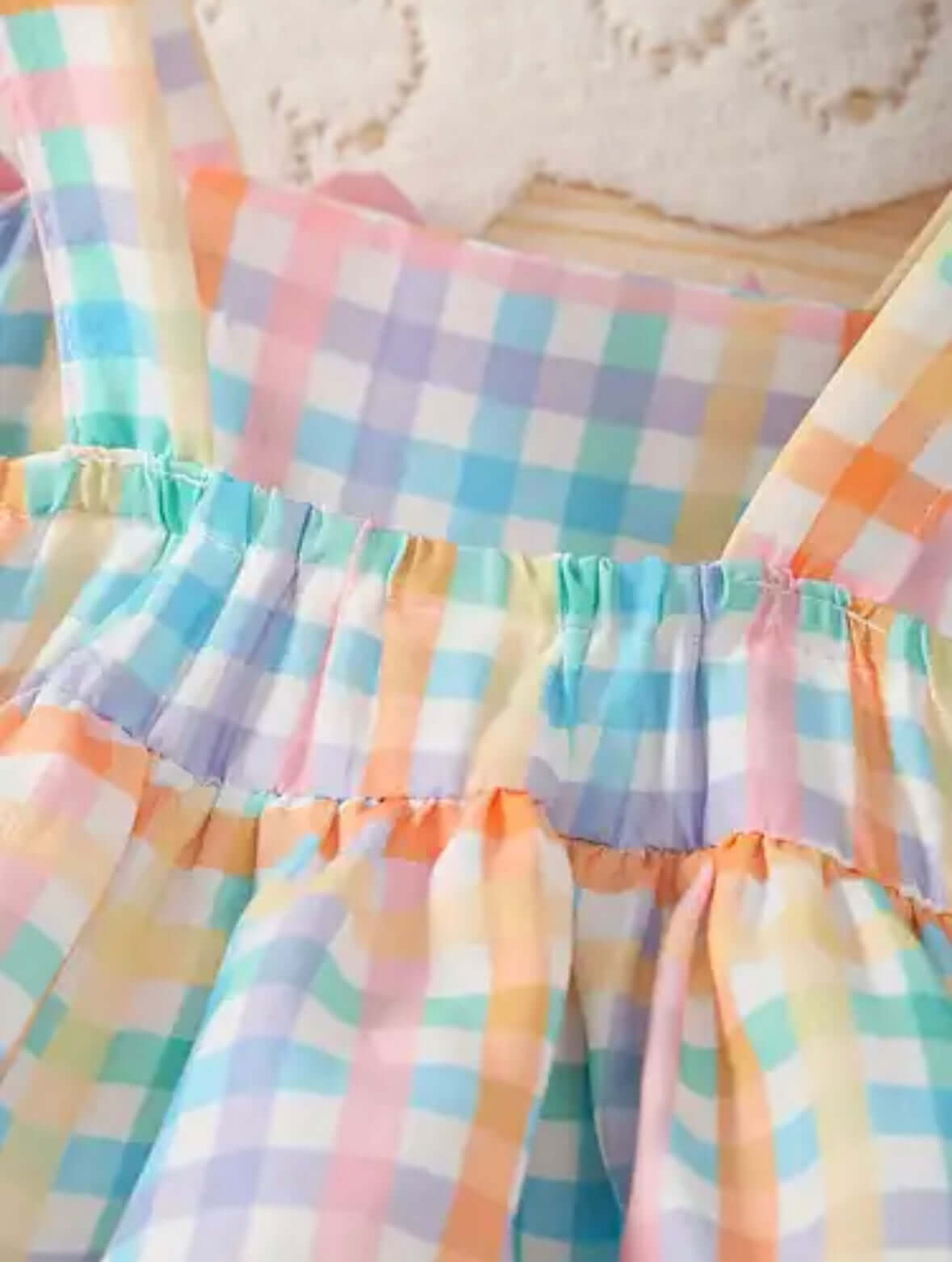 Pastel Rainbow Gingham Ruffle Dress – Baby Girl