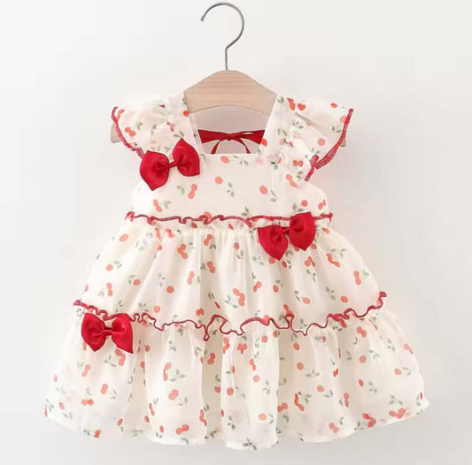 🍒 Cherry Sweetheart Ruffle Baby Dress – Red Bow Edition