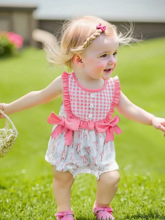 Gingham & Bows Baby Girl Romper – Pink Ruffle One-Piece