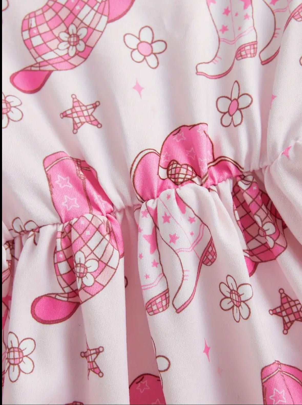 Pink Cowgirl Boots & Hats Dress – Flutter Sleeve Girls Dress
