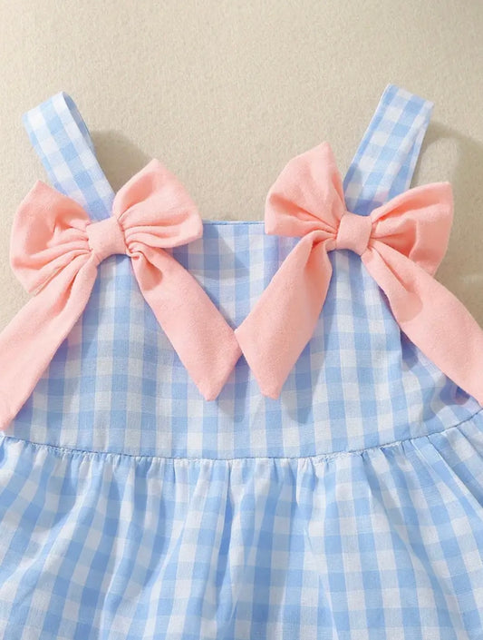 Blue Gingham Tiered Bow Dress – Baby & Toddler Girl Summer Sundress