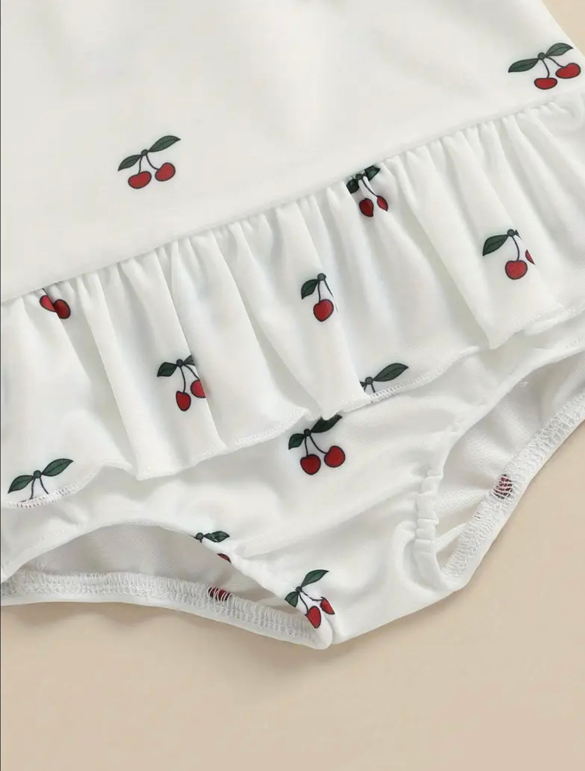 Cherry Sweetheart Baby Girl Swimsuit – White One-Piece with Ruffle Peplum