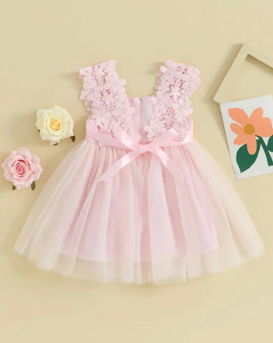 🌸 Pink Lace Blossom Tulle Dress 🌸
