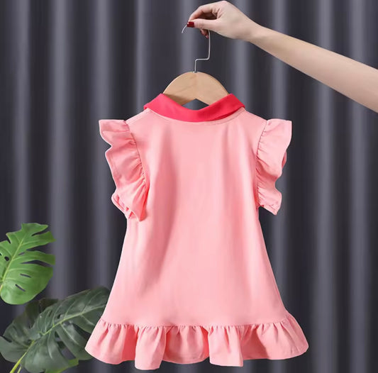 🍓 Strawberry Pink Polo Ruffle Dress – Girls Casual Summer Dress
