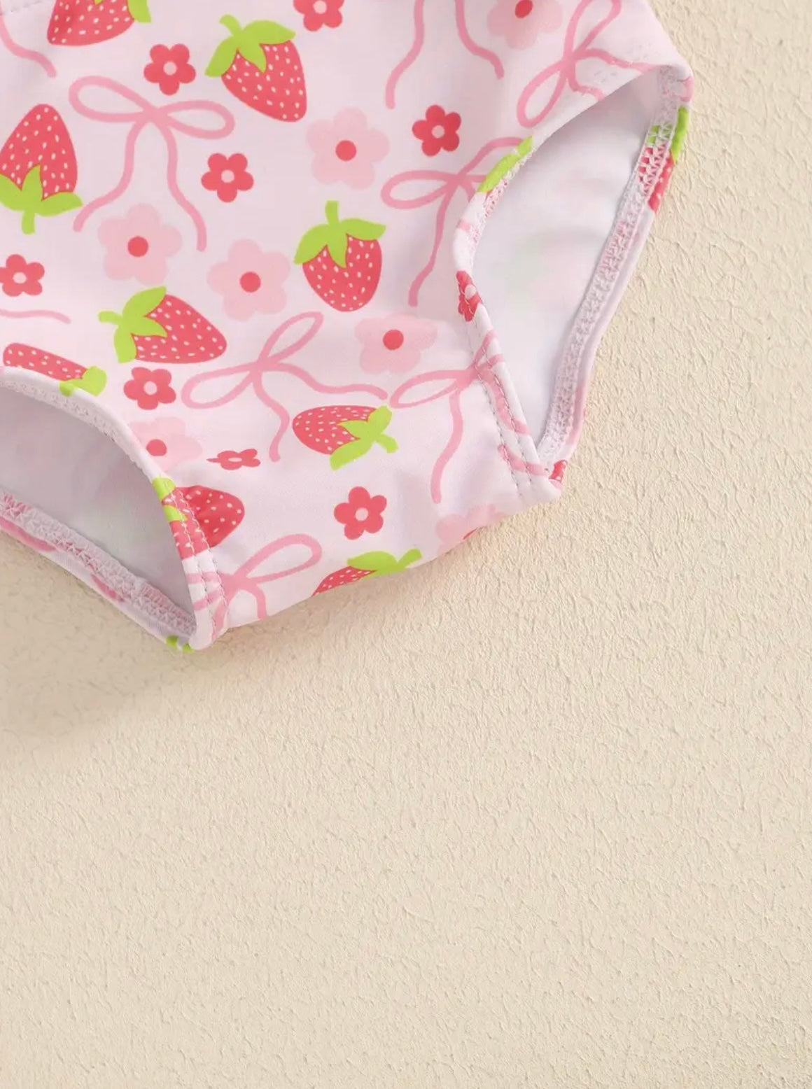 Strawberry Sweetie 3-Piece Girls’ Swimsuit Set – Pink Ruffle Bikini + Matching Cap