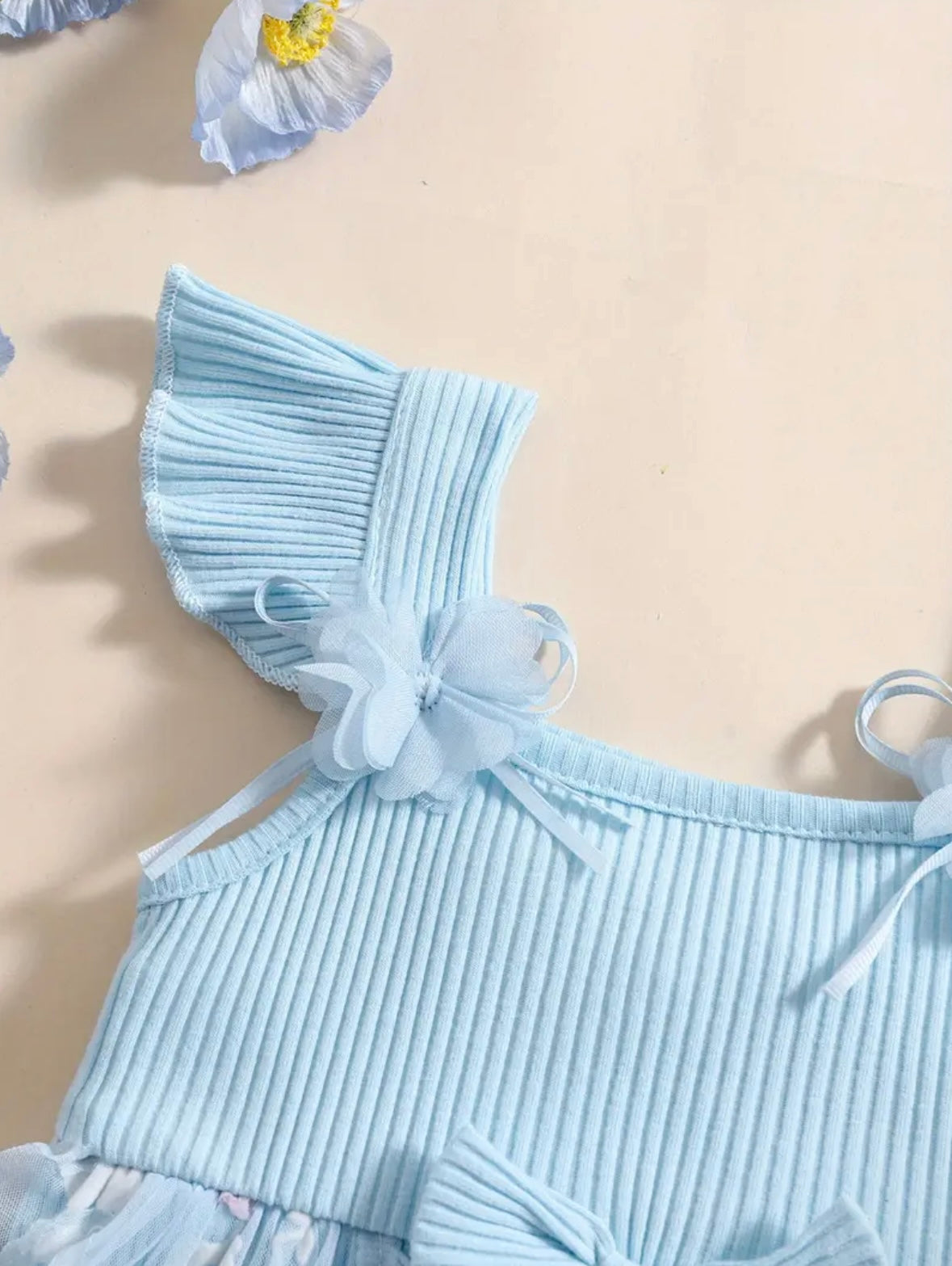 💙 Baby Girl Blue Lace Romper Set – With Headband 💙