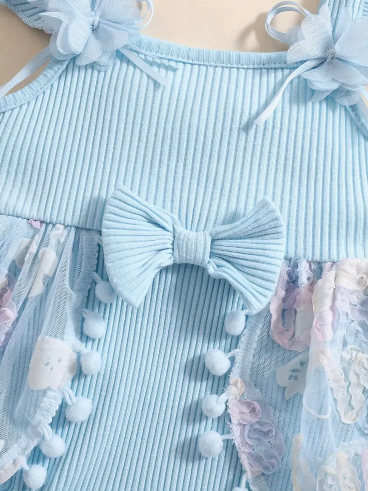 💙 Baby Girl Blue Lace Romper Set – With Headband 💙