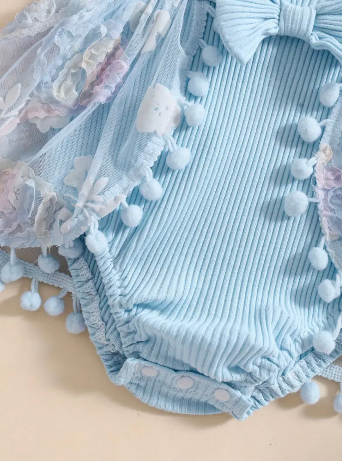 💙 Baby Girl Blue Lace Romper Set – With Headband 💙