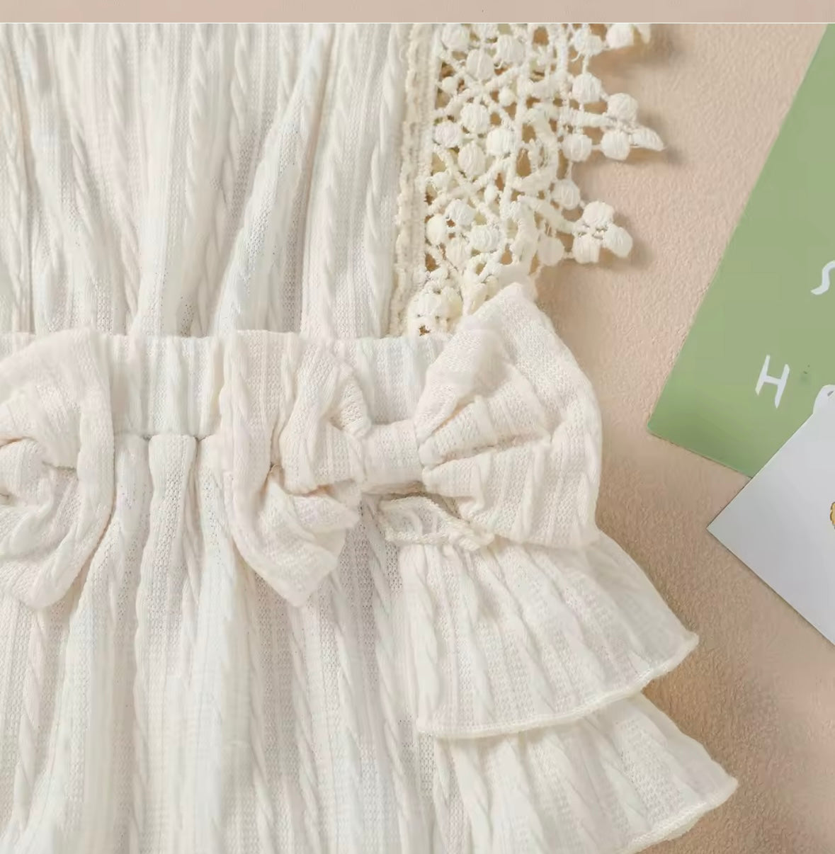 Vintage Lace Ruffle Baby Romper with Headband – “Sunshine Set”