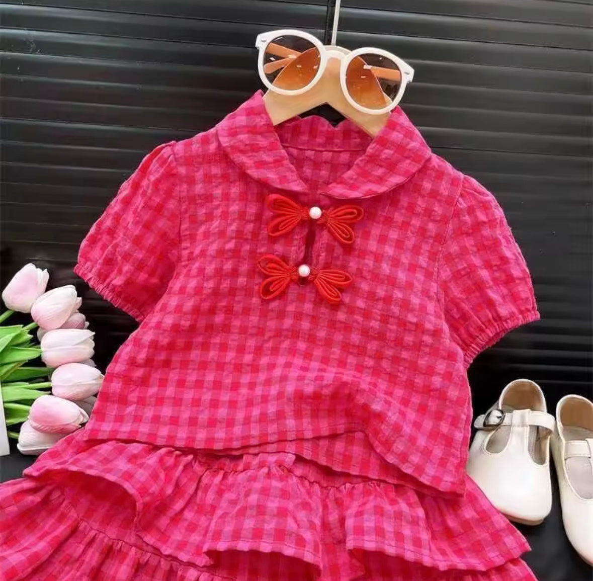 Pink Gingham Ruffle Skirt & Bow Top Set – Baby & Toddler Girl Outfit