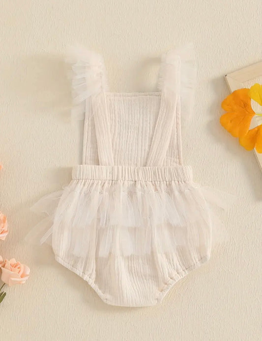 Vintage Lace Floral Baby Romper – Cream Blush