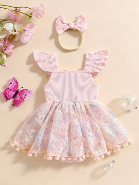🌸 Baby Girl Pink Tulle Romper Dress Set