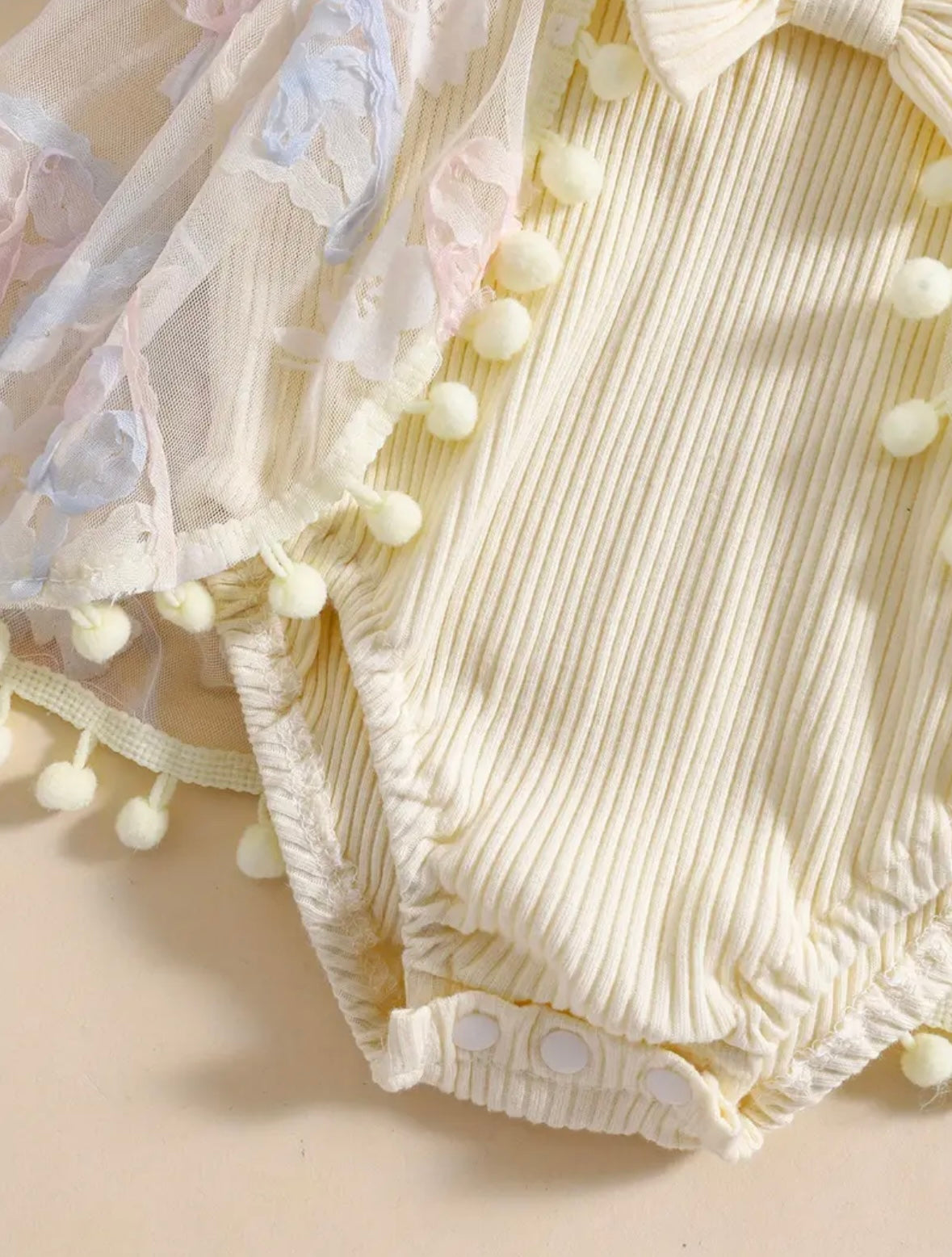 Baby Girl cream Tulle Romper Dress Set