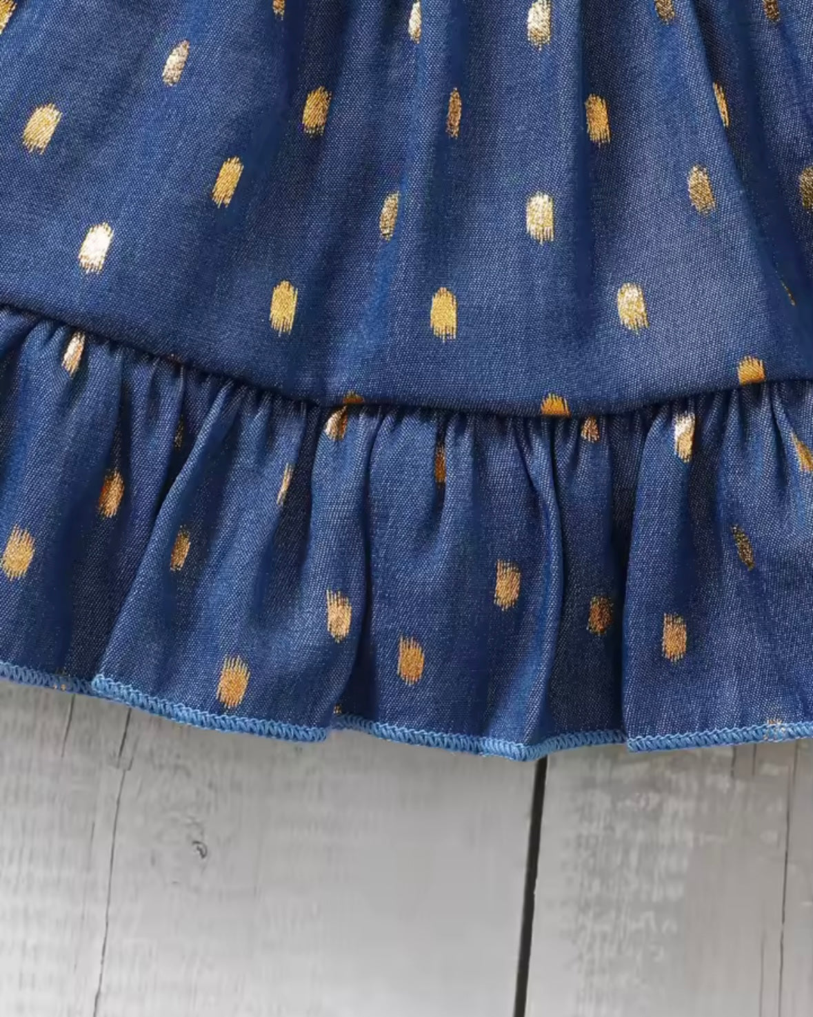 ⸻
🌼 Denim Dots Ruffle Baby Dress Set