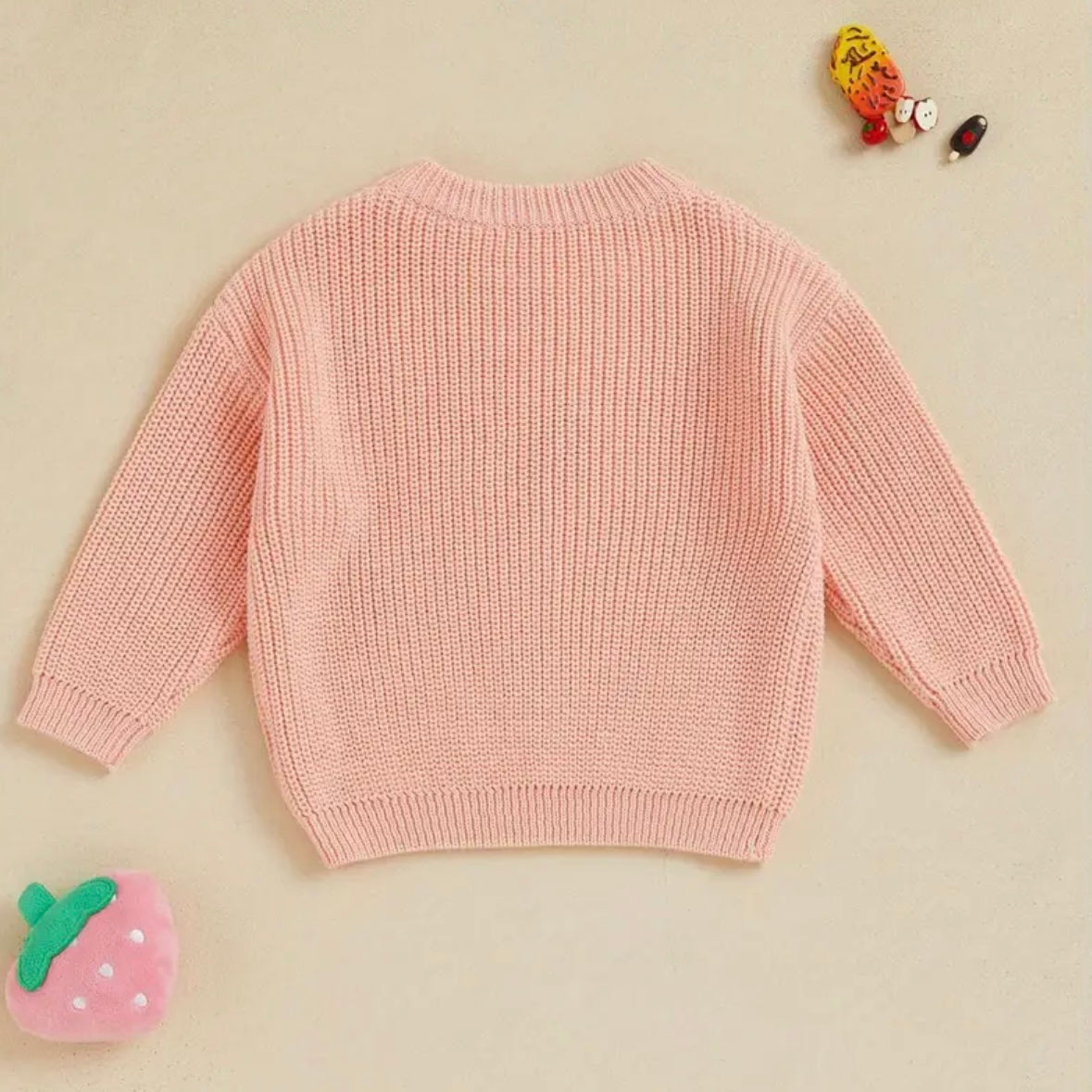 🍓 Pink Strawberry Patch Knit Sweater – Baby & Toddler