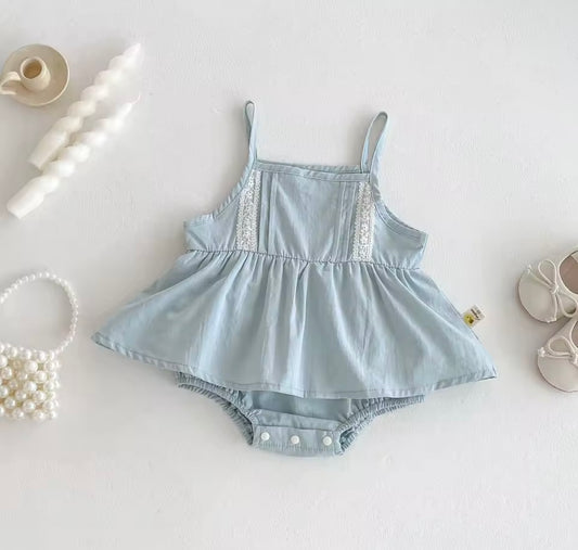 Sweet Blue Baby Romper with Delicate lace Details