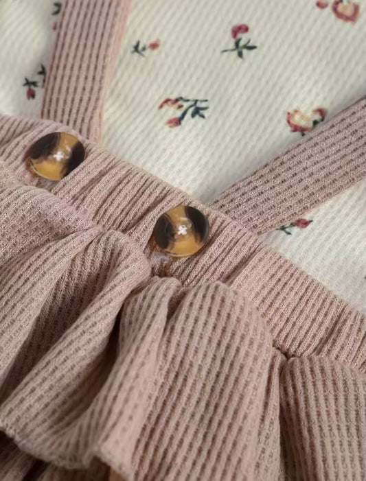 Vintage Ruffle Suspender Set – Beige Floral