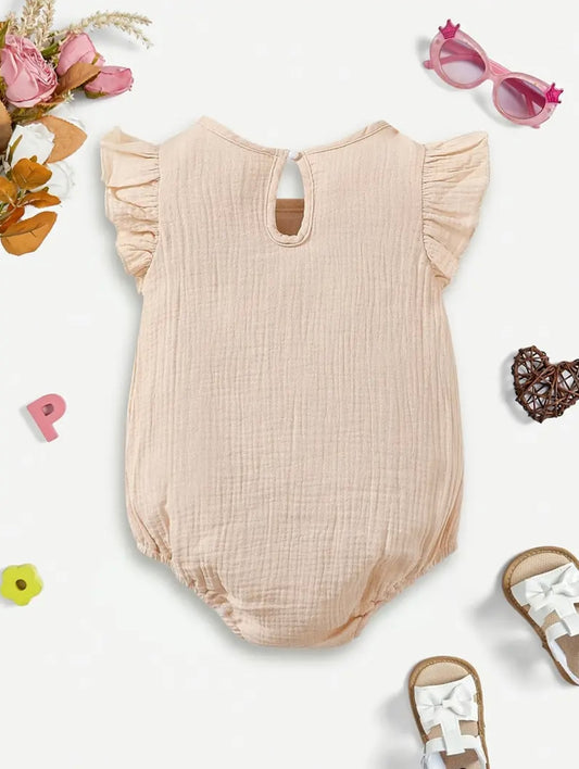🌸 Flutter Sleeve Embroidered Romper – Blush beige