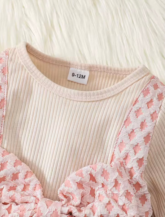 Pink Tweed Bow Suspender Dress Set – 9-12M