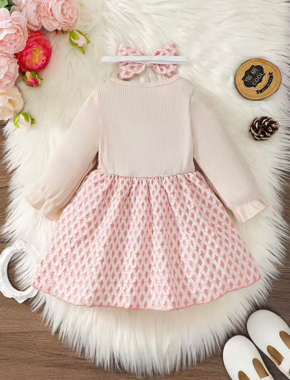 Pink Tweed Bow Suspender Dress Set – 9-12M