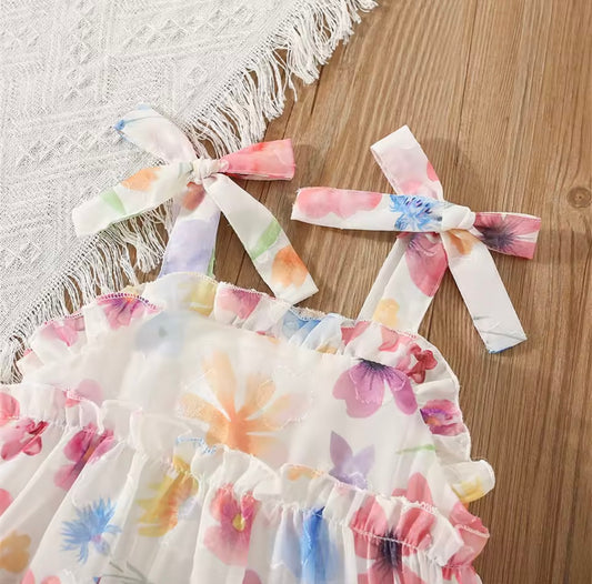 Floral Ruffle Baby Girl Dress – Summer Bow Strap Sundress