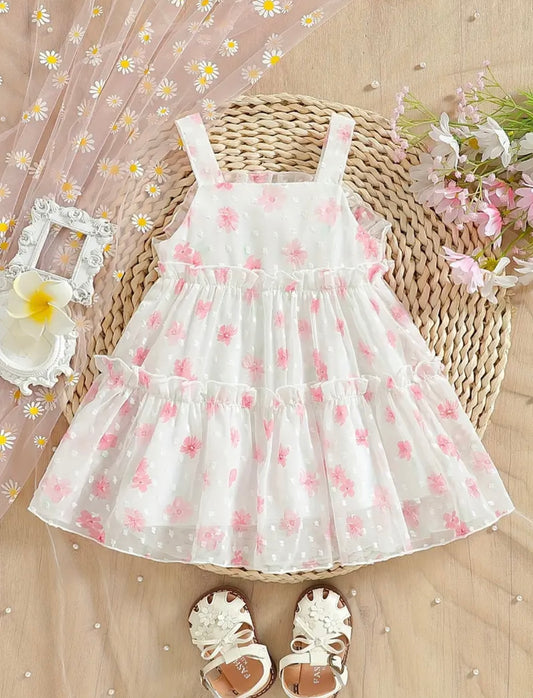 Daisy Whispers Tulle Dress – Pink Blossom