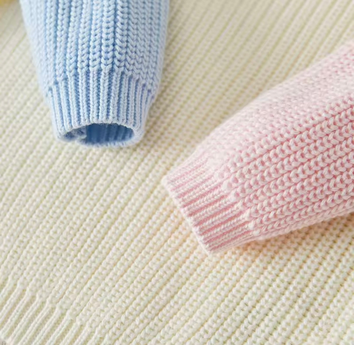 Pastel Colorblock Knit Baby Sweater – Soft Cream, Pink & Blue