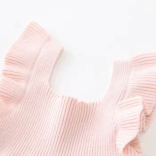 Soft Pink Knit Ruffle Baby Dress – Summer Sleeveless Toddler Outfit