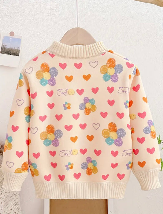 Smile & Hearts Pastel Flower Sweatshirt – Cozy & Cute