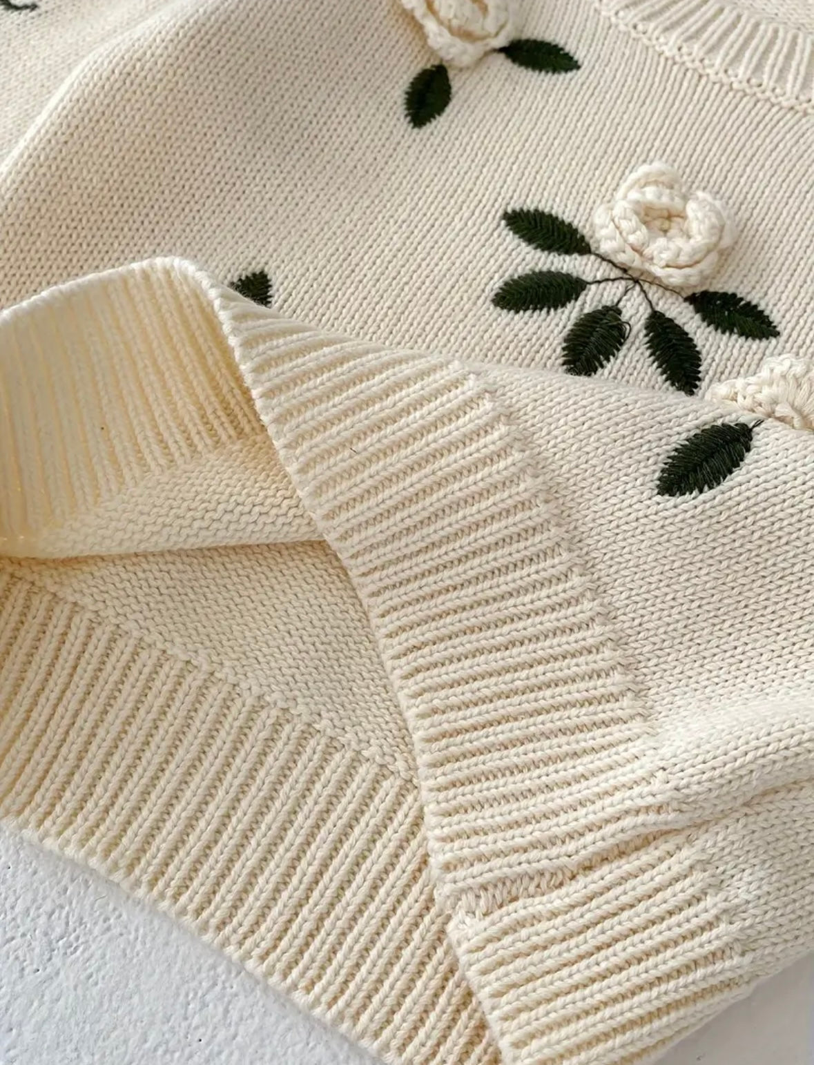 Ivory Rose Knit Sweater – Toddler Girl Floral Pullover