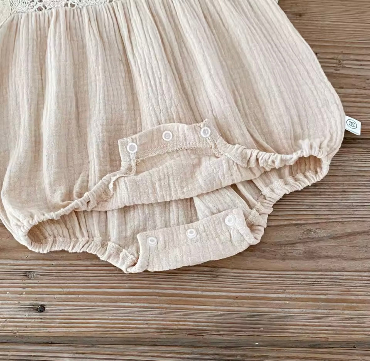 🩰 Lace Dreams Baby Romper In Soft Beige