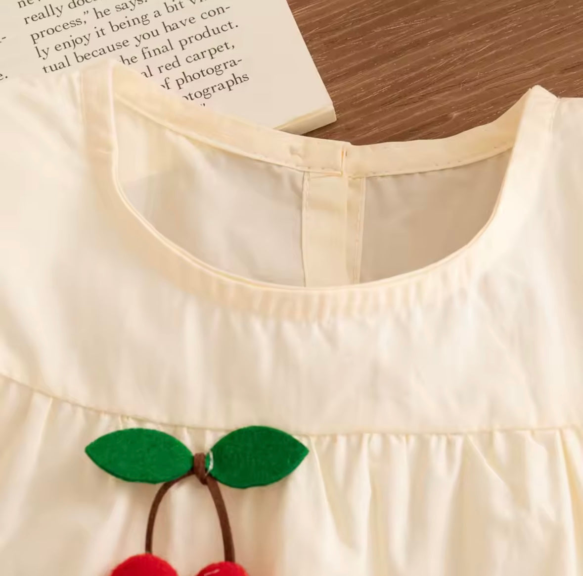 Cherry Pom-Pom Tiered Ruffle Baby Dress – Cream White Size 18-24months