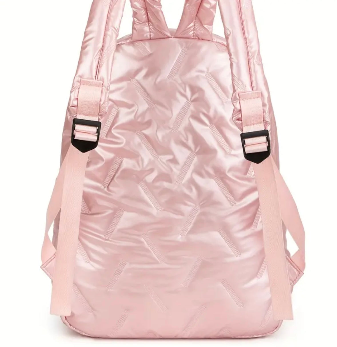 Premium Glossy Pink Quilted Backpack – Lightweight, Stylish & Functional with Braided Zipper Pulls (40cm)